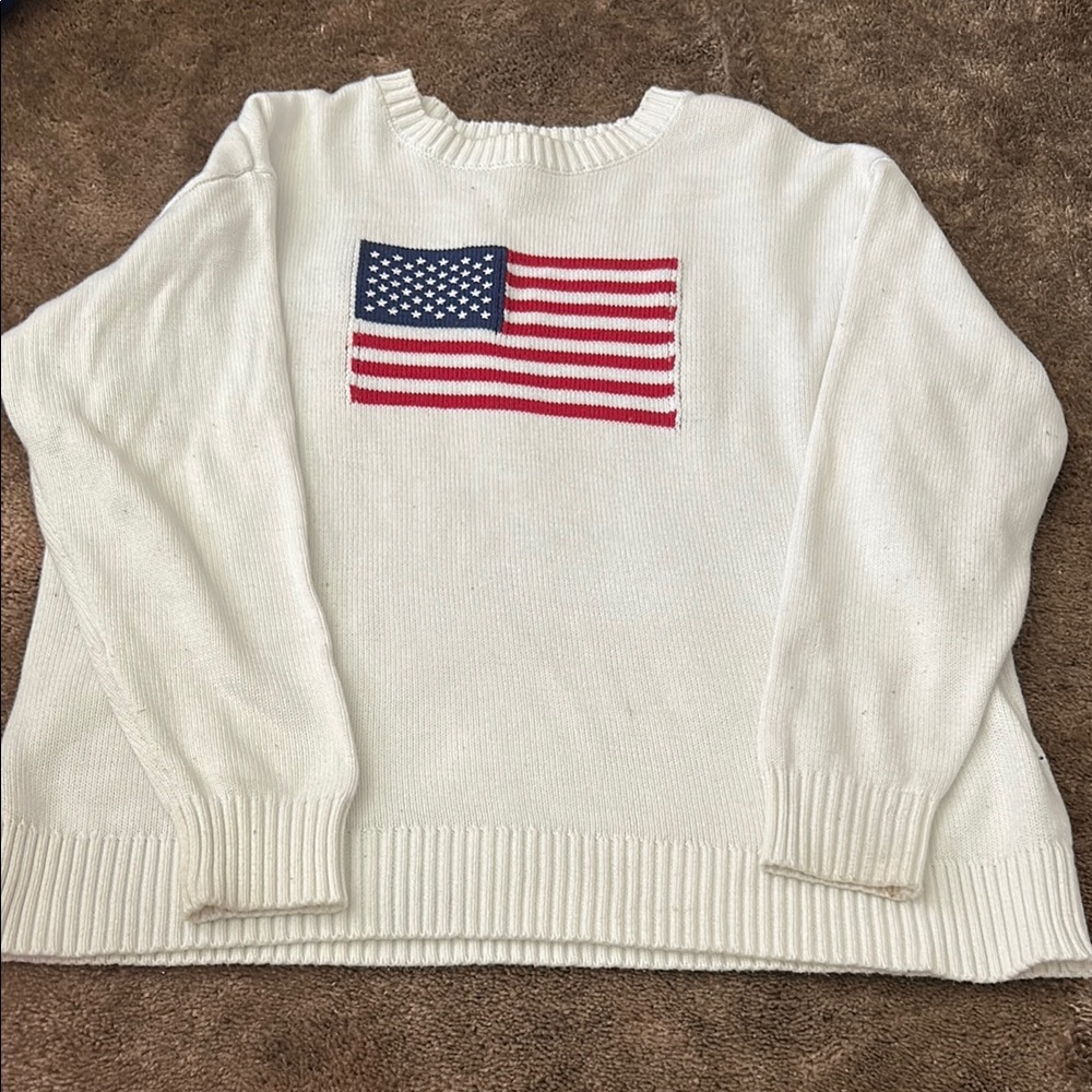 Classic White Sweater with American Flag Design